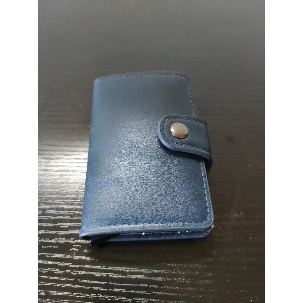 Sleek Navy Blue Pop-Up RFID Wallet - Minimalist Design